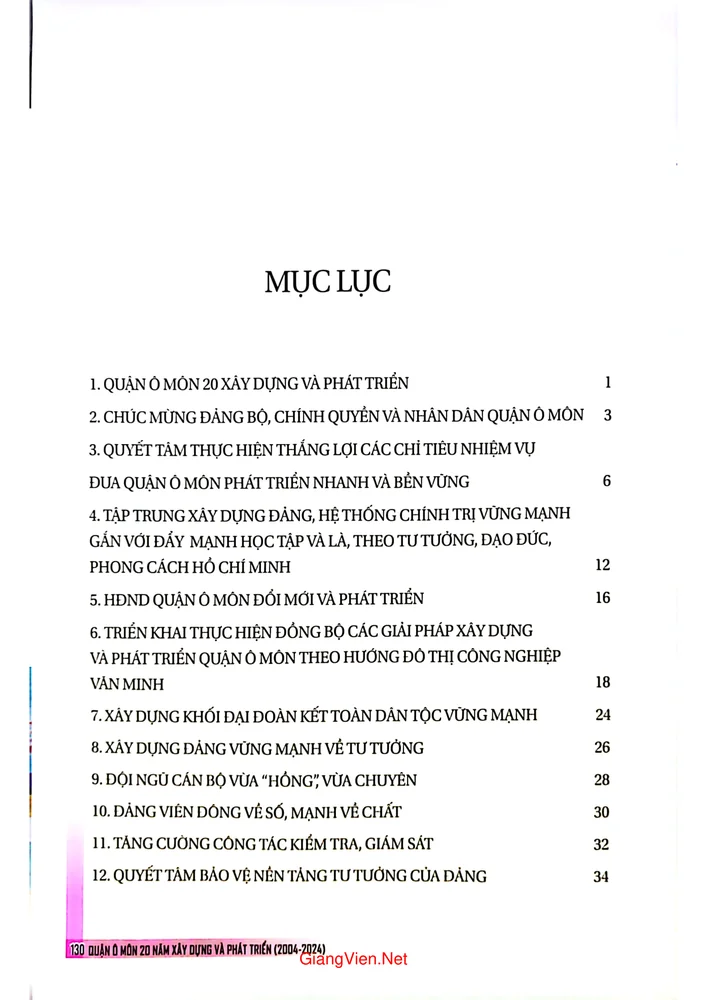 Trang 1 - Ảnh minh họa nội dung sách Kỷ yếu quận Ô Môn 20 năm xây dựng và phát triển (2004 - 2024)