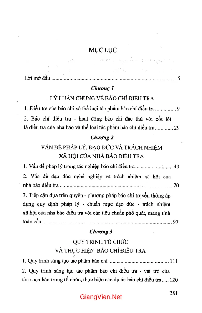 Trang 1 - Ảnh minh họa nội dung sách Giáo trình báo chí điều tra