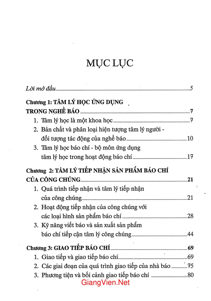 Trang 1 - Ảnh minh họa nội dung sách Giáo trình tâm lý học báo chí