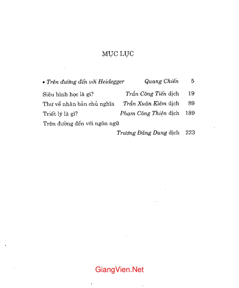 Trang 2 - Ảnh minh họa nội dung sách Tác phẩm triết học Martin Heidegger Siêu hình học là gì Thư về nhân bản chủ nghĩa. Triết lý là gì Trên đường đến với ngôn ngữ
