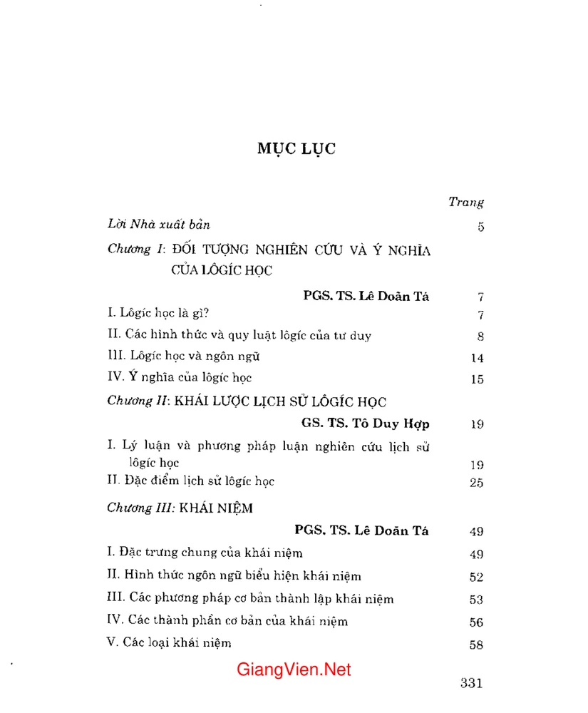 Trang 1 - Ảnh minh họa nội dung sách Giáo trình lôgíc học