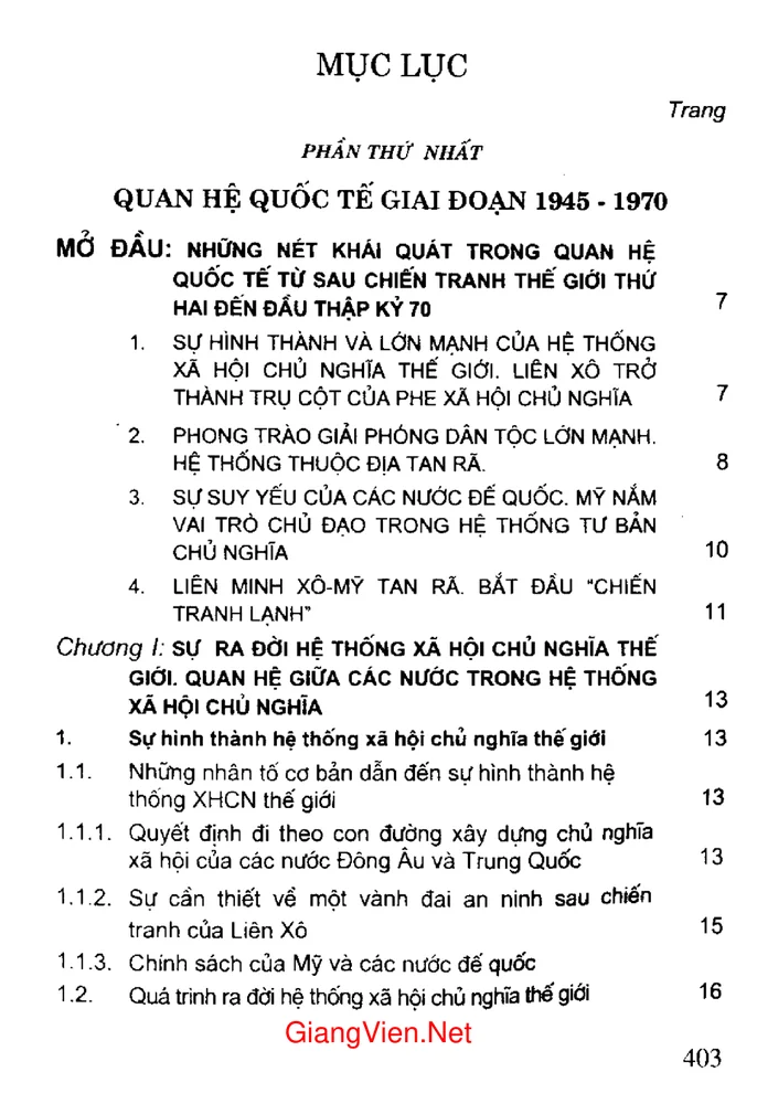 Trang 1 - Ảnh minh họa nội dung sách Giáo trình lịch sử quan hệ quốc tế 1945 - 1990
