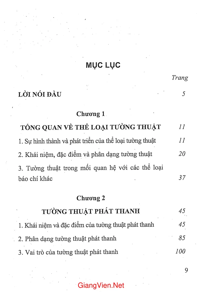 Trang 1 - Ảnh minh họa nội dung sách Thể loại tường thuật và tường thuật phát thanh