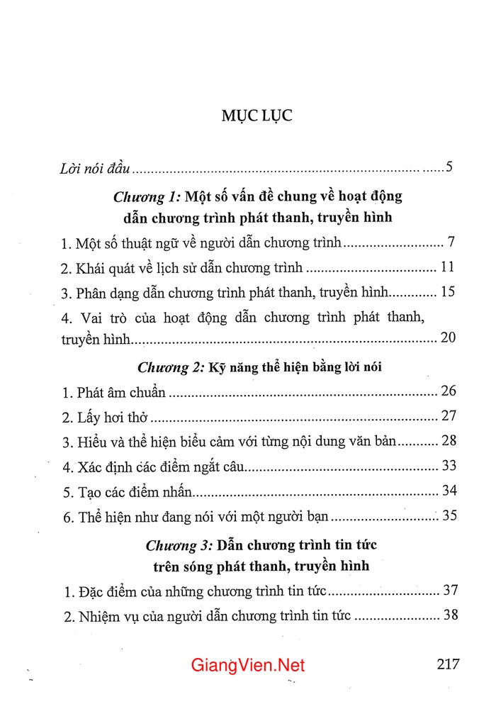 Trang 1 - Ảnh minh họa nội dung sách Dẫn chương trình phát thanh, truyền hình