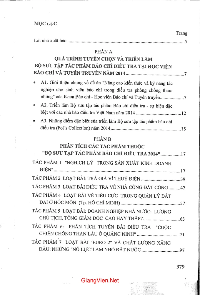 Trang 1 - Ảnh minh họa nội dung sách Tác phẩm báo chí điều tra. Tuyển chọn và phân tích