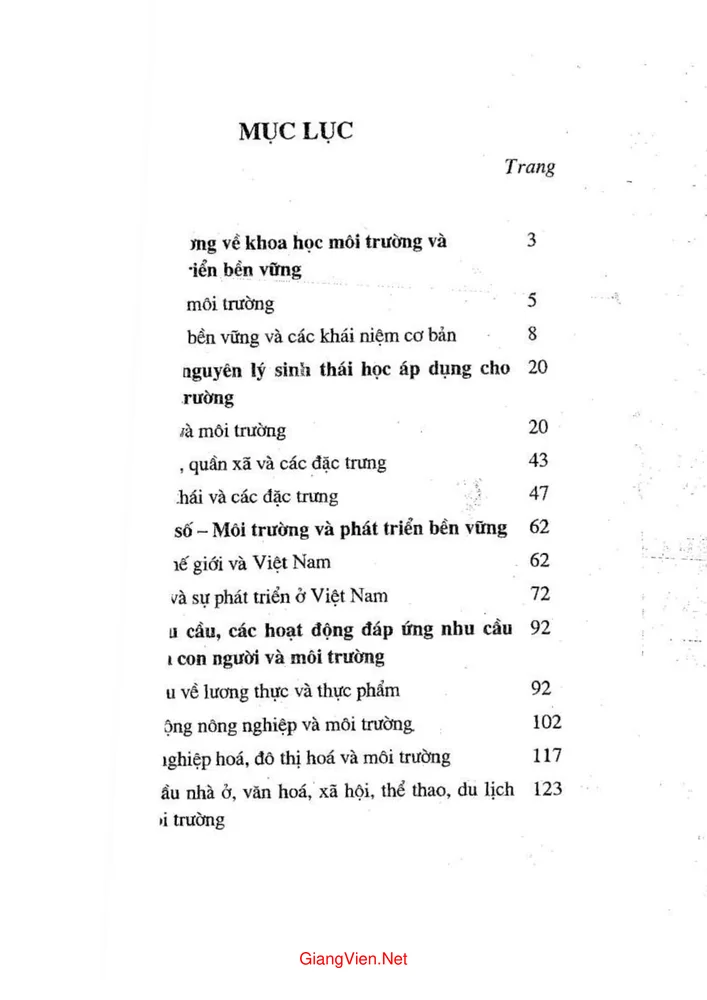 Trang 1 - Ảnh minh họa nội dung sách Môi trường và phát triển bền vững