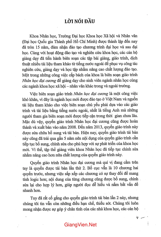 Trang 1 - Ảnh minh họa nội dung sách Nhân học đại cương (Khoa Nhân học, ĐH KHXH&NV TP HCM)