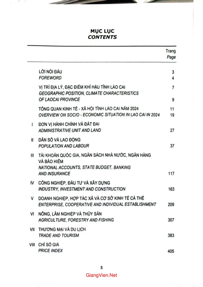 Trang 1 - Ảnh minh họa nội dung sách Niên giám thống kê tỉnh Lào Cai 2024