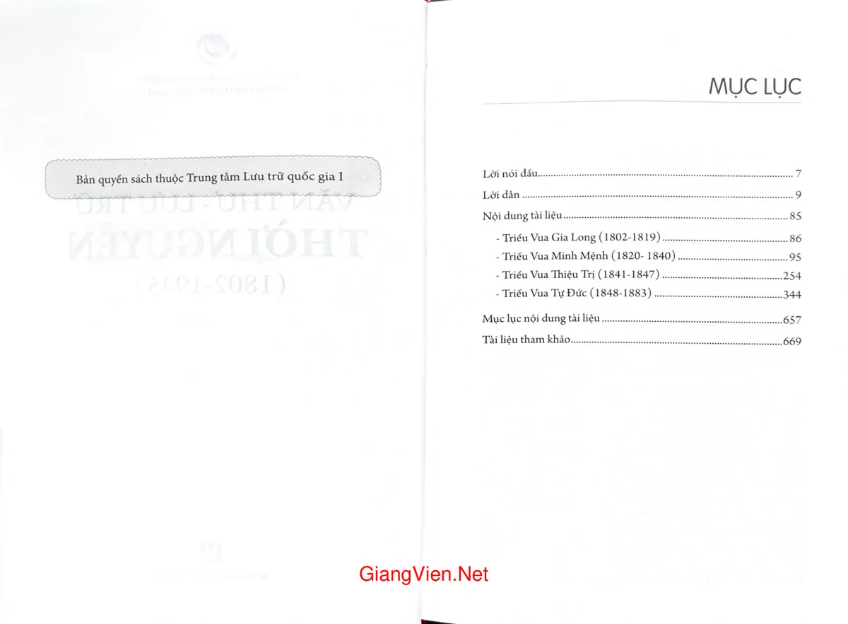 Trang 1 - Ảnh minh họa nội dung sách Văn thư lưu trữ thời Nguyễn (1802 - 1945)