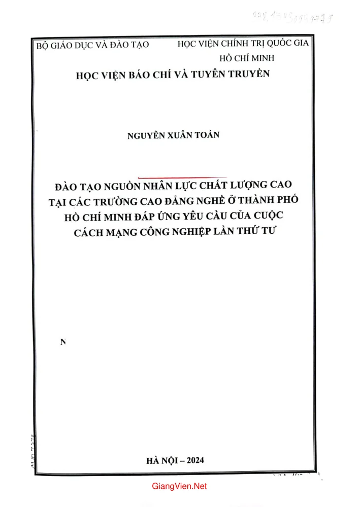 Đào tạo nguồn nhân lực chất lượng cao tại các trường cao đẳng nghề ở Thành phố Hồ Chí Minh đáp ứng yêu cầu của cuộc cách mạng công