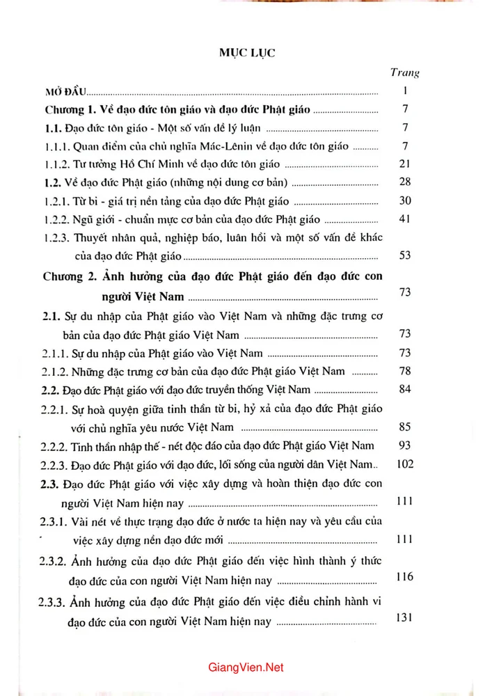 Trang 1 - Ảnh minh họa nội dung sách Đạo đức Phật giáo và ảnh hưởng của nó đến đạo đức con người Việt Nam - Luận án tiến sĩ triết học - 2004