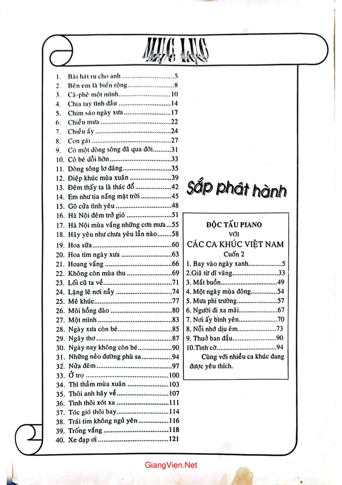 Trang 1 - Ảnh minh họa nội dung sách Độc tấu Piano với các ca khúc Việt Nam đang được yêu thích nhất, tập 1