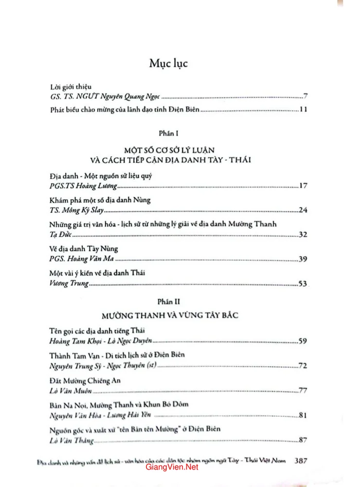 Trang 1 - Ảnh minh họa nội dung sách Địa danh và những vấn đề lịch sử văn hóa của các dân tộc nhóm ngôn ngữ Tày - Thái Việt Nam