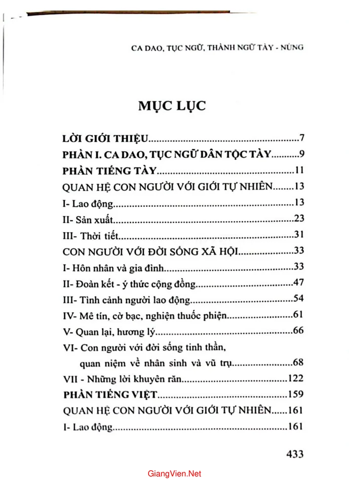 Trang 1 - Ảnh minh họa nội dung sách Ca dao, tục ngữ, thành ngữ Tày Nùng