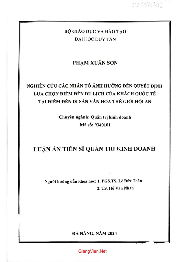Nghiên cứu các nhân tố ảnh hưởng đến quyết định lựa chọn điểm đến du lịch của khách quốc tế tại điểm đến di sản văn hóa thế giới