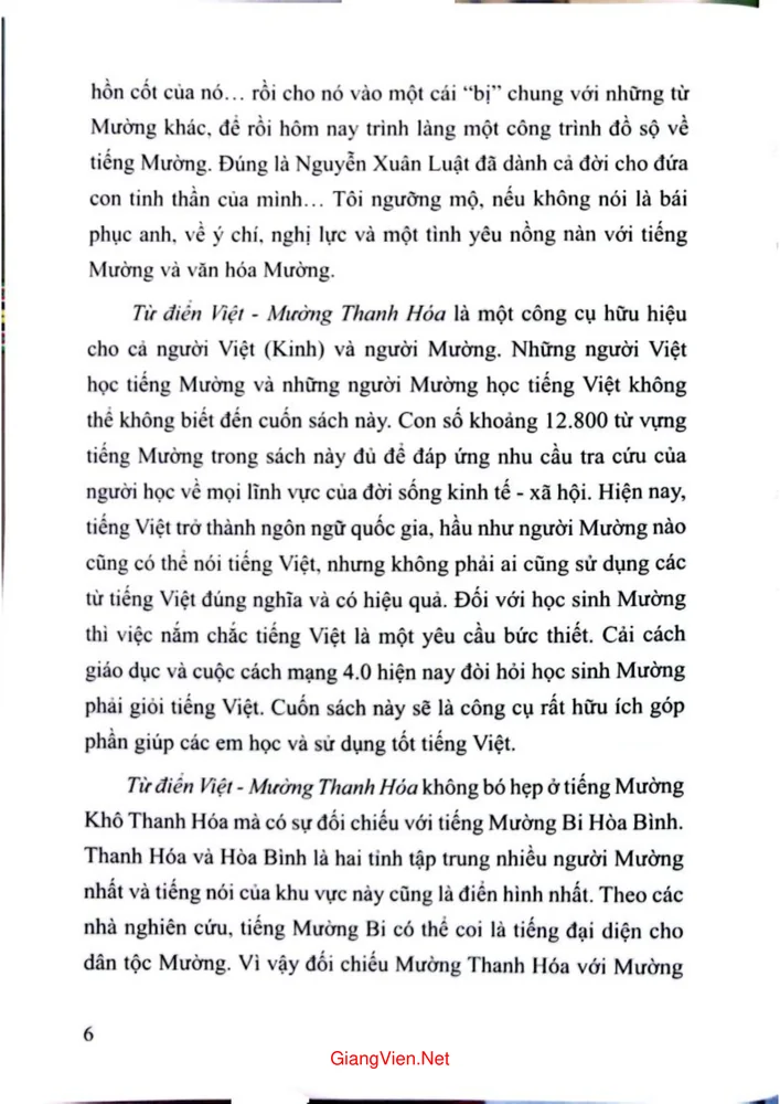 Trang 2 - Ảnh minh họa nội dung sách Từ điển Việt Mường Thanh Hóa