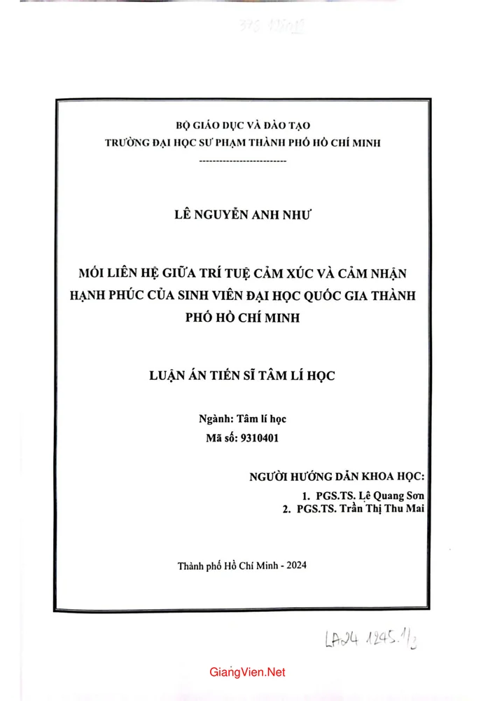 Mối liên hệ giữa trí tuệ cảm xúc và cảm nhận hạnh phúc của sinh viên Đại học quốc gia Thành phố Hồ Chí Minh