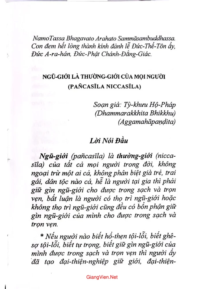 Trang 1 - Ảnh minh họa nội dung sách Ngũ giới là thường giới của mọi người