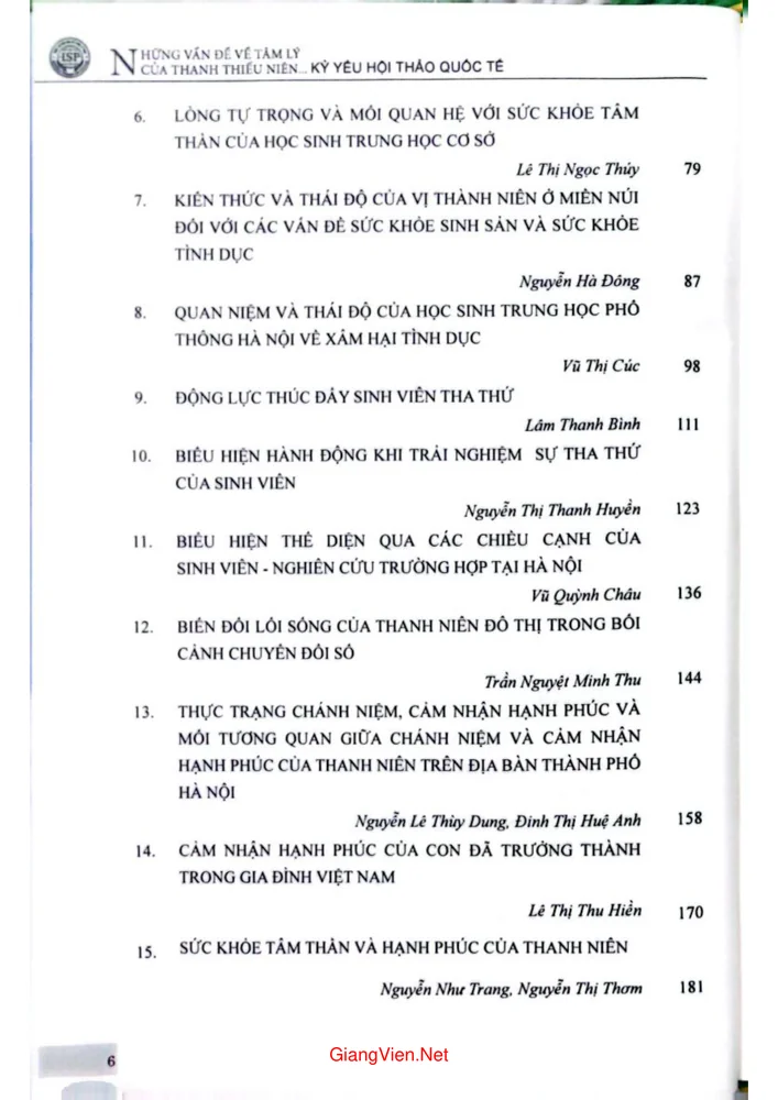 Trang 2 - Ảnh minh họa nội dung sách Kỷ yếu Hội thảo quốc tế Những vấn đề tâm lý của thanh thiếu niên trong bối cảnh hiện nay
