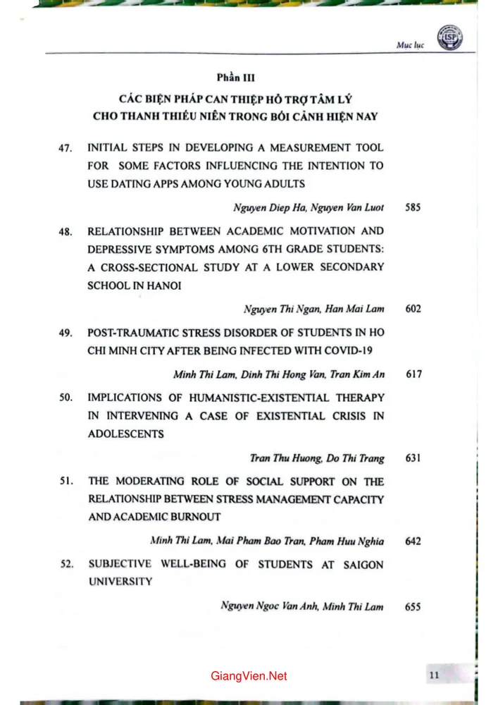 Trang 7 - Ảnh minh họa nội dung sách Kỷ yếu Hội thảo quốc tế Những vấn đề tâm lý của thanh thiếu niên trong bối cảnh hiện nay