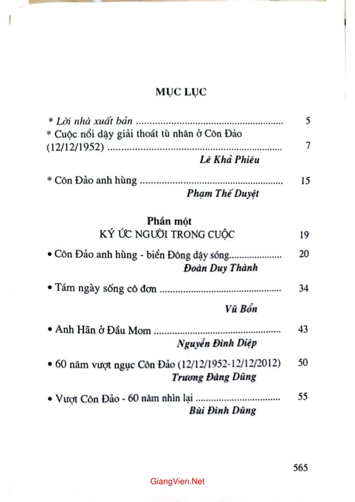 Trang 1 - Ảnh minh họa nội dung sách Kỷ yếu Hội thảo 60 năm vượt Côn Đảo từ 1952 đến 2012