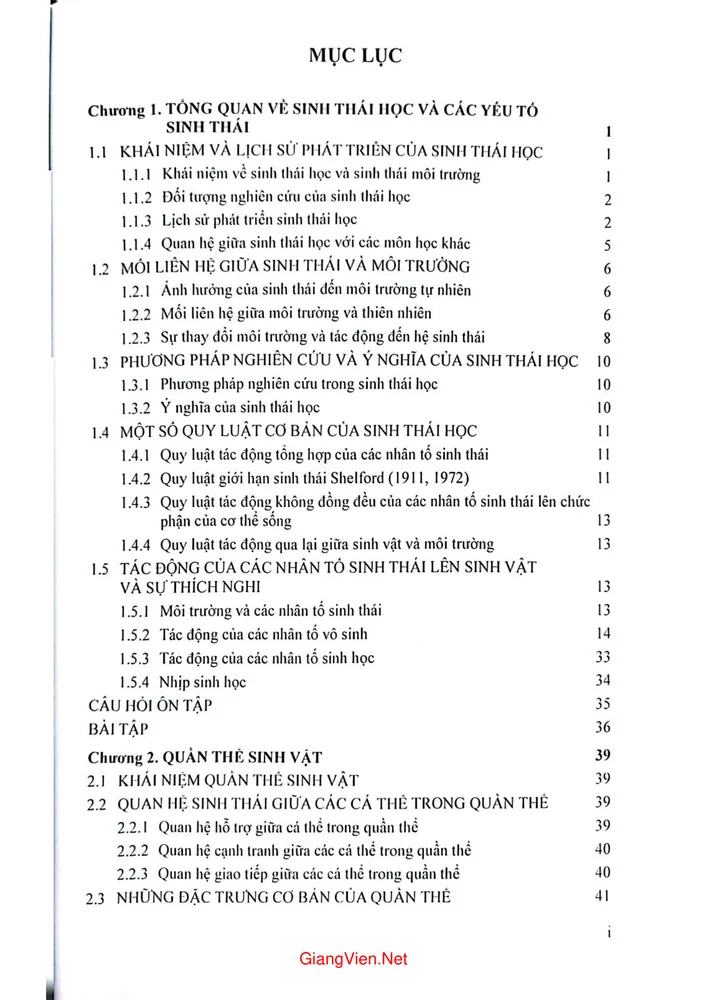 Trang 1 - Ảnh minh họa nội dung sách Giáo trình sinh thái môi trường