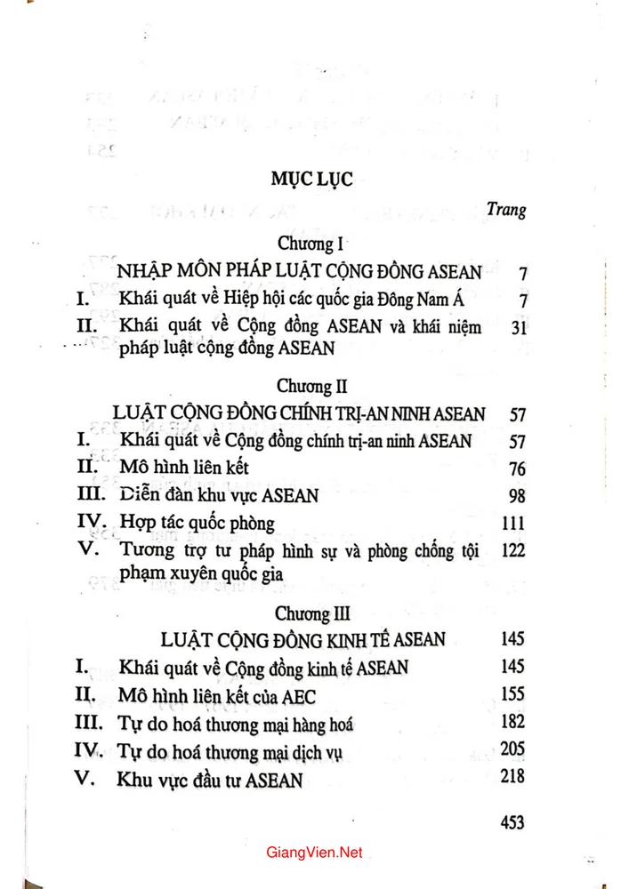 Trang 1 - Ảnh minh họa nội dung sách Giáo trình pháp luật cộng đồng Asean
