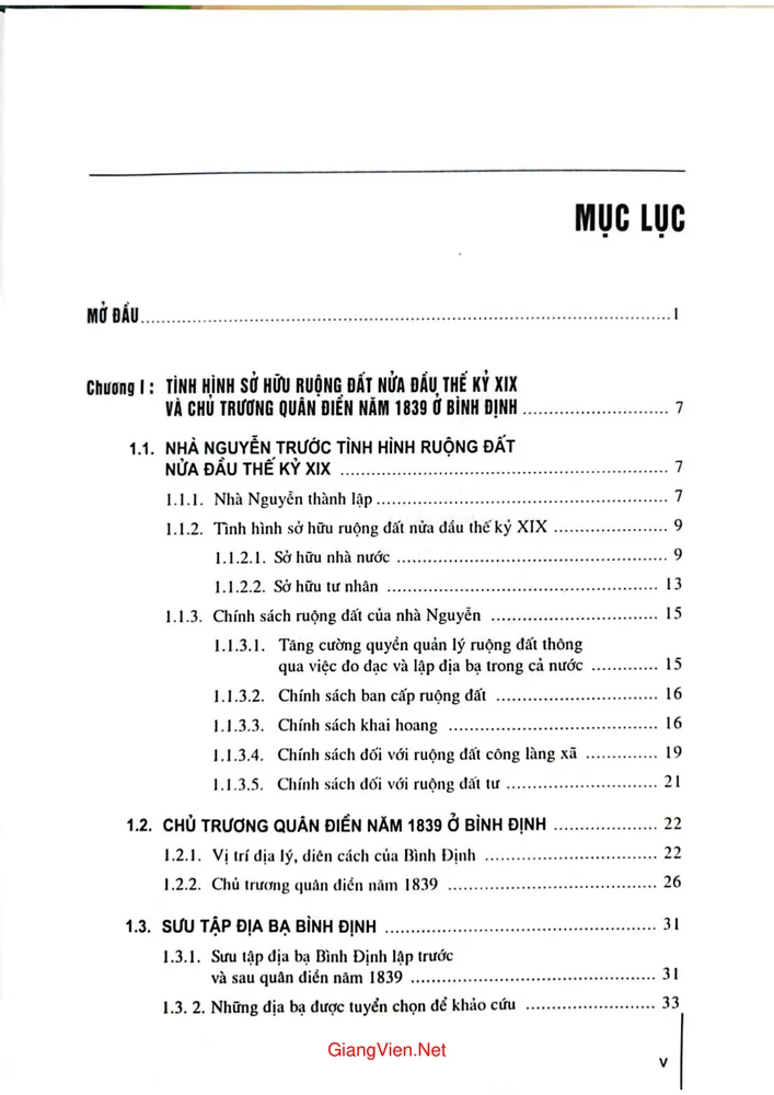 Trang 1 - Ảnh minh họa nội dung sách Chính sách quân điền năm 1839 ở Bình Định