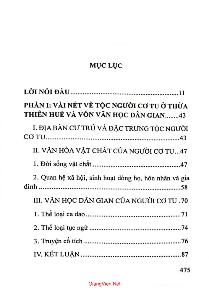 Trang 1 - Ảnh minh họa nội dung sách Văn học dân gian Cơ tu