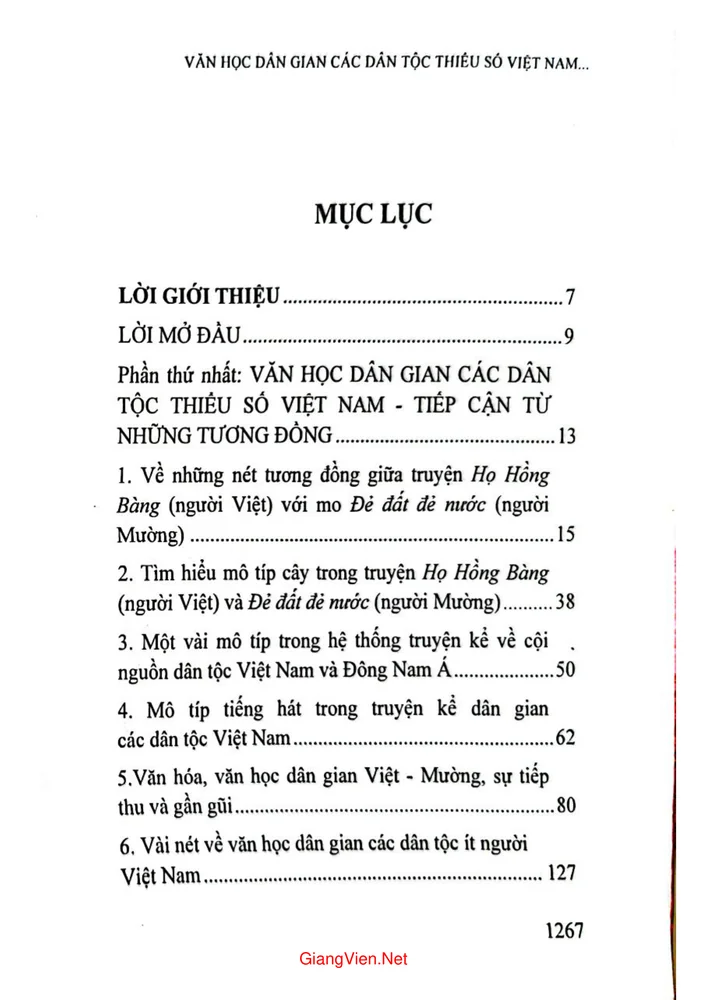 Trang 1 - Ảnh minh họa nội dung sách Văn học dân gian các dân tộc thiểu số Việt Nam những hướng tiếp cận