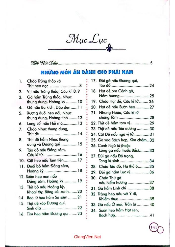 Trang 1 - Ảnh minh họa nội dung sách Dược thiện dưỡng sinh. Những món ăn dành riêng cho phái nam và phái nữ