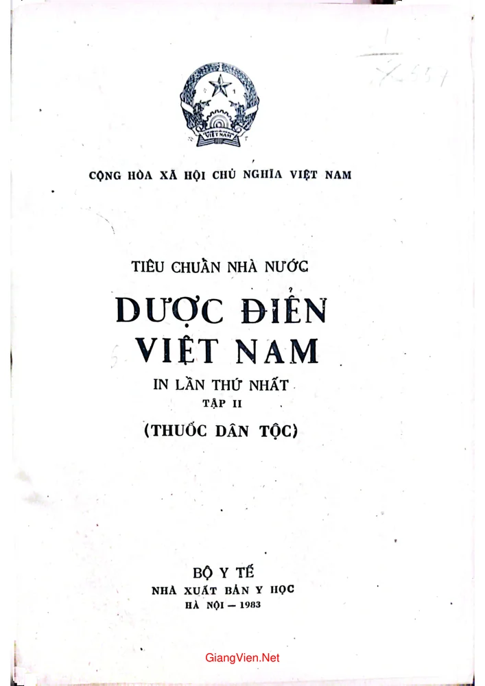 Dược điển Việt Nam tiêu chuẩn nhà nước, tập 2, thuốc dân tộc