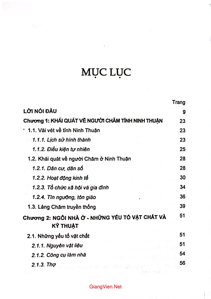 Trang 1 - Ảnh minh họa nội dung sách Nhà ở của người Chăm Ninh Thuận truyền thống và biến đổi