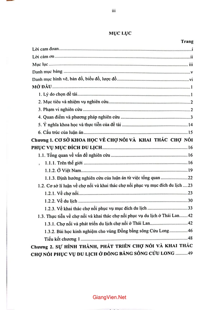 Trang 1 - Ảnh minh họa nội dung sách Chợ nổi và khai thác chợ nổi phục vụ mục đích du lịch ở đồng bằng Sông Cửu Long - Luận án tiến sĩ Địa lý học 2019