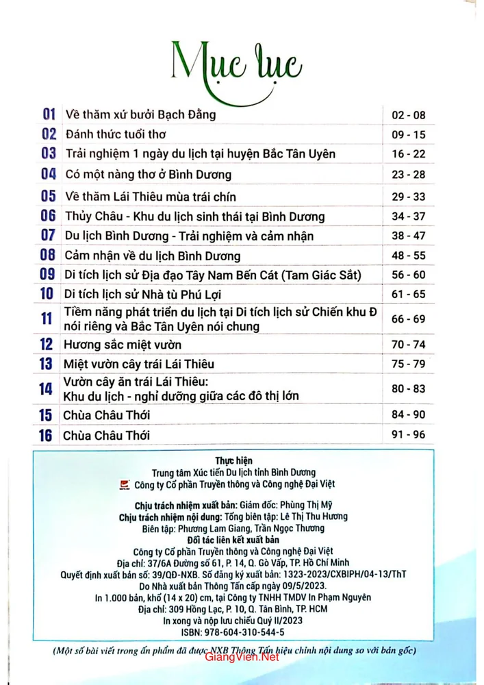 Trang 1 - Ảnh minh họa nội dung sách Cảm nhận du lịch Bình Dương