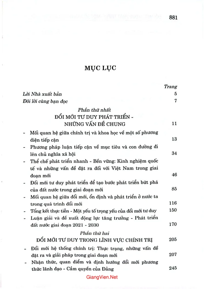 Trang 1 - Ảnh minh họa nội dung sách Đổi mới tư duy phát triển, một số vấn đề lý luận và thực tiễn
