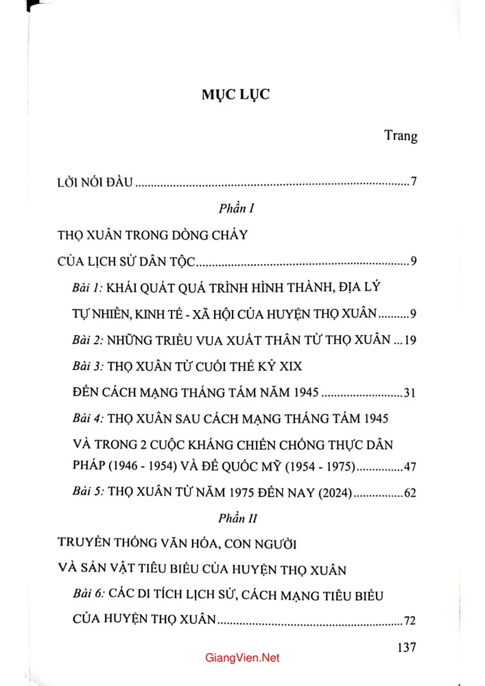 Trang 1 - Ảnh minh họa nội dung sách Lịch sử văn hóa địa phương huyện Thọ Xuân, tỉnh Thanh Hóa