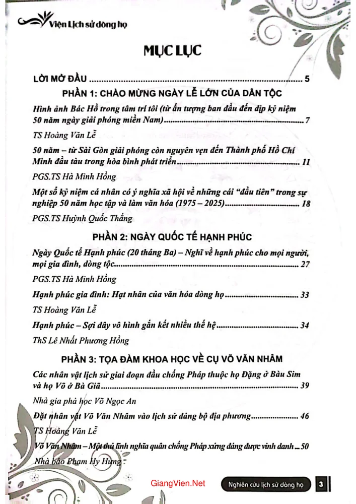 Trang 1 - Ảnh minh họa nội dung sách Nghiên cứu lịch sử dòng họ - Chuyên đề Kỷ niệm 50 năm giải phóng miền Nam, thống nhất đất nước (30 4 1975 - 30 4 2025) - 2025