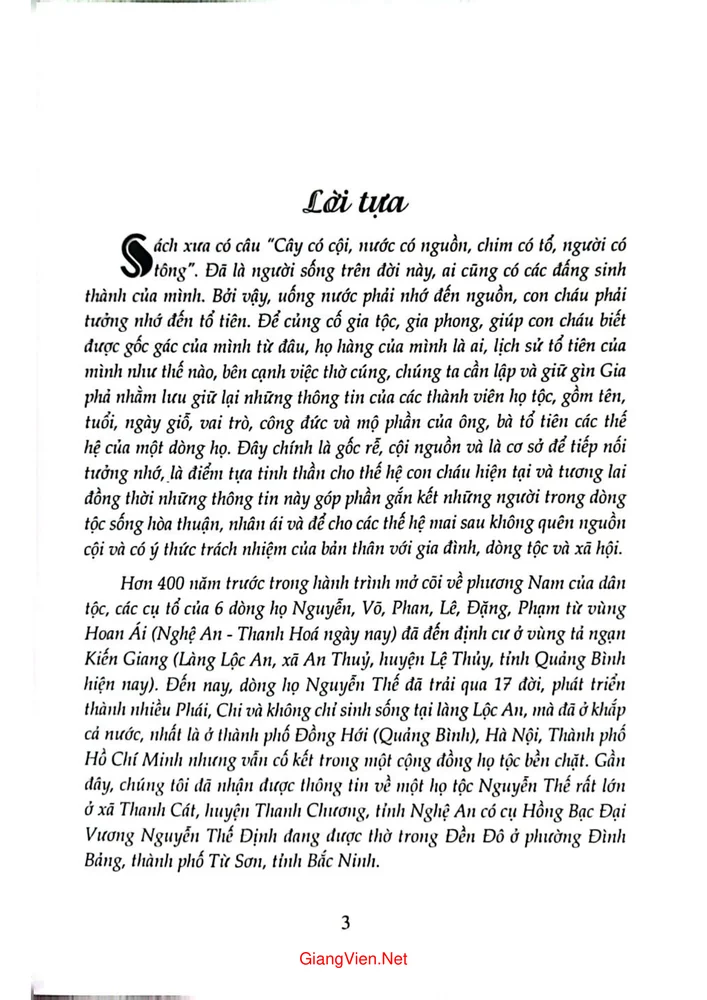 Trang 1 - Ảnh minh họa nội dung sách Nguyễn Thế tộc phả