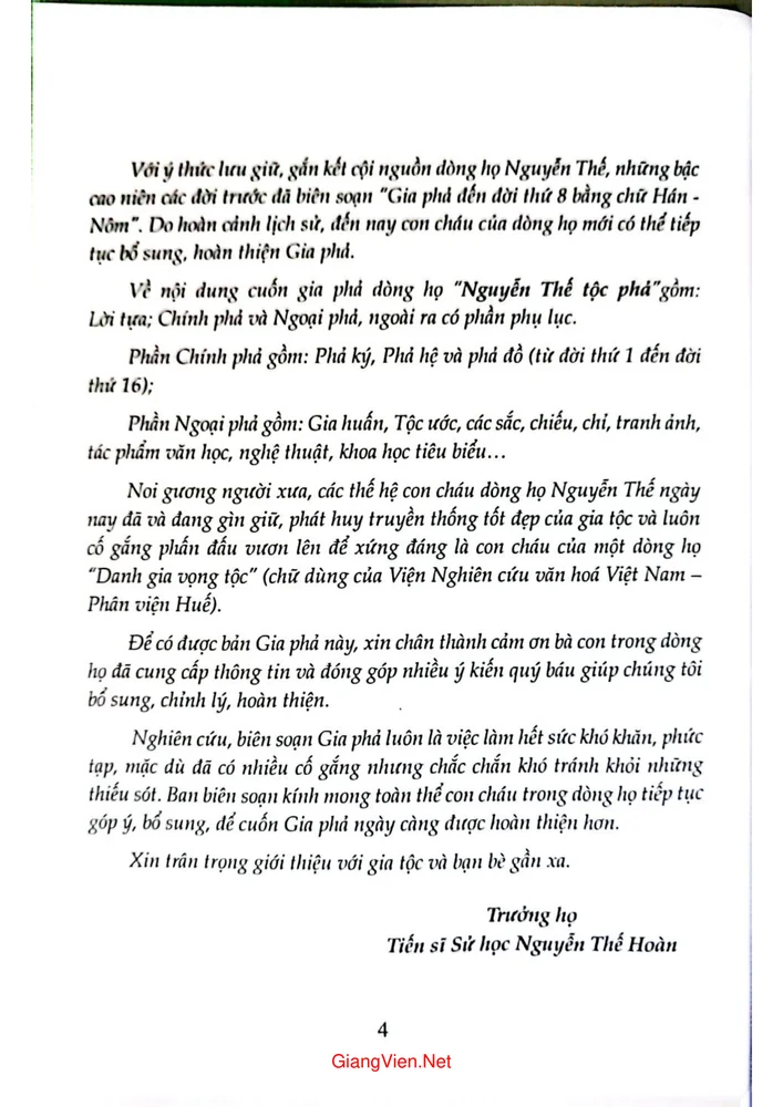 Trang 2 - Ảnh minh họa nội dung sách Nguyễn Thế tộc phả