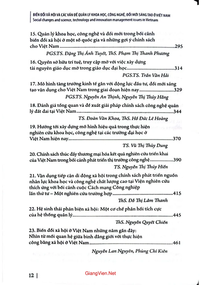 Trang 3 - Ảnh minh họa nội dung sách Biến đổi xã hội và các vấn đề quản lý khoa học, công nghệ, đổi mới sáng tạo ở Việt Nam