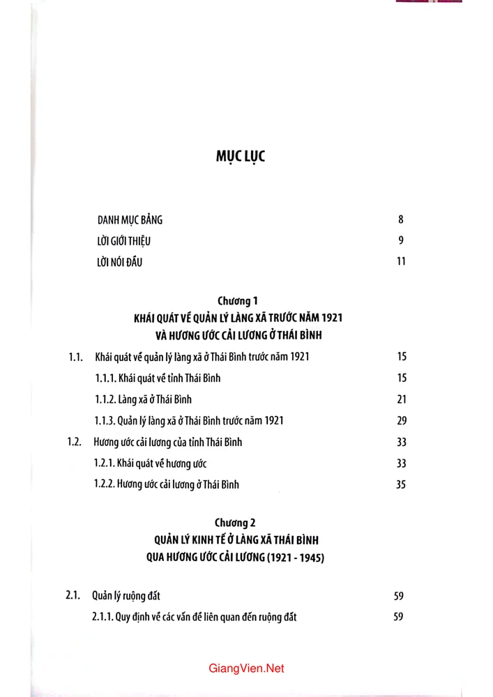 Trang 1 - Ảnh minh họa nội dung sách Quản lý làng xã ở tỉnh Thái Bình qua hương ước cải lương từ 1921 đến 1945