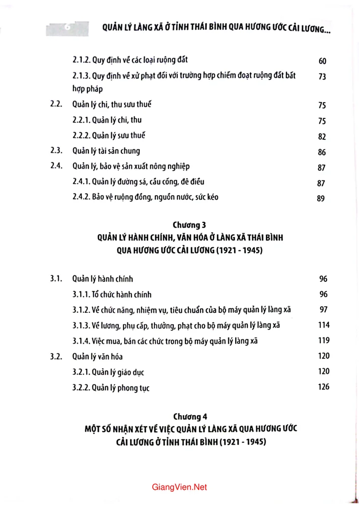 Trang 2 - Ảnh minh họa nội dung sách Quản lý làng xã ở tỉnh Thái Bình qua hương ước cải lương từ 1921 đến 1945