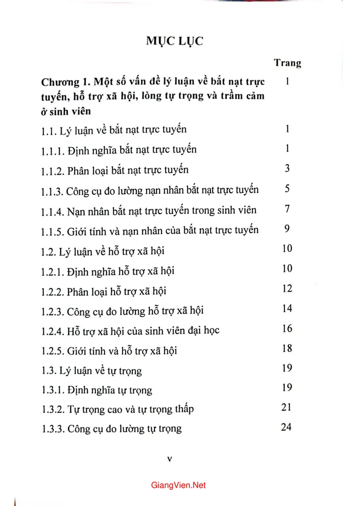 Trang 1 - Ảnh minh họa nội dung sách Bắt nạt trực tuyến, hỗ trợ xã hội, lòng tự trọng và trầm cảm ở sinh viên một số vấn đề lý luận và thực tiễn