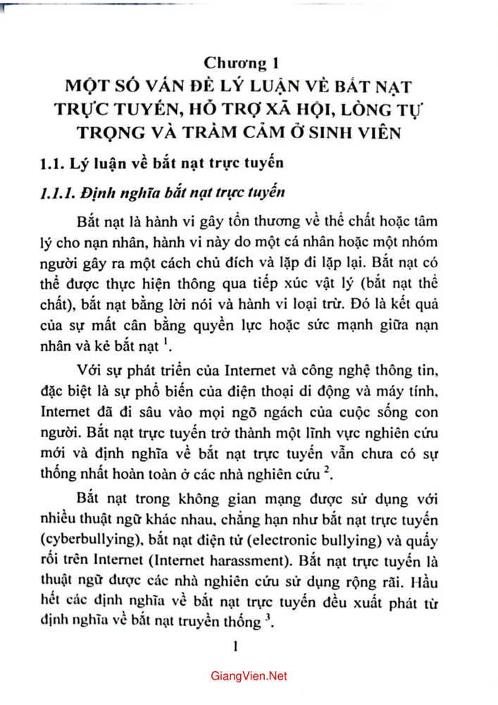 Trang 5 - Ảnh minh họa nội dung sách Bắt nạt trực tuyến, hỗ trợ xã hội, lòng tự trọng và trầm cảm ở sinh viên một số vấn đề lý luận và thực tiễn