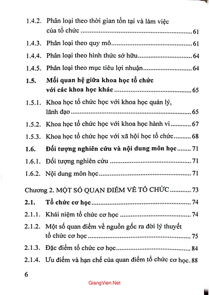 Trang 2 - Ảnh minh họa nội dung sách Bài giảng tổ chức học