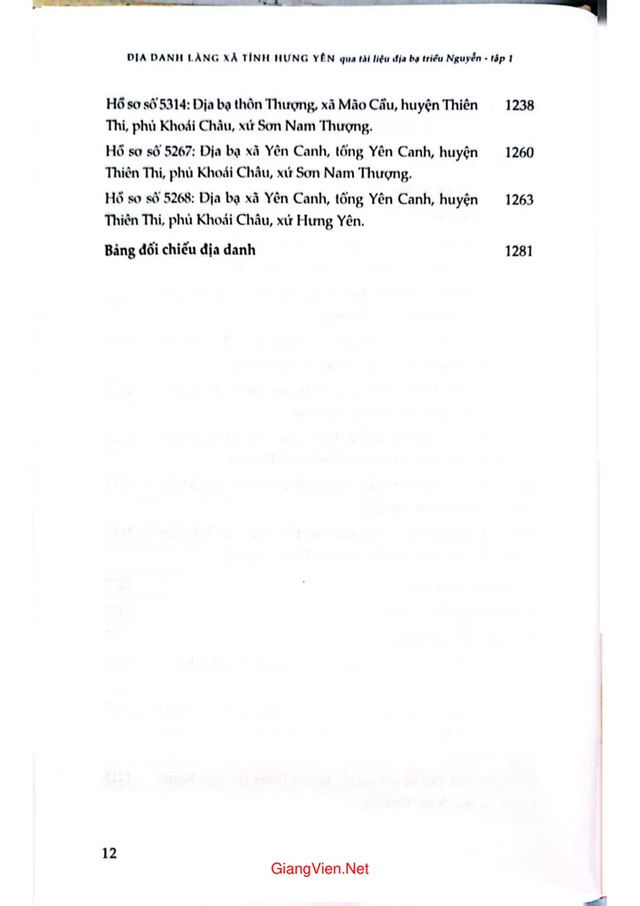 Trang 8 - Ảnh minh họa nội dung sách Địa danh làng xã tỉnh Hưng Yên qua tài liệu địa bạ triều Nguyễn tập 1