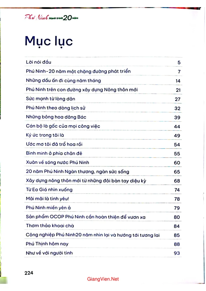 Trang 1 - Ảnh minh họa nội dung sách Phú Ninh hành trình 20 năm