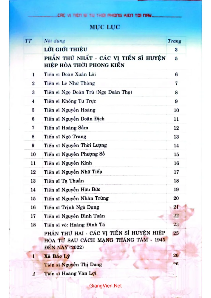 Trang 1 - Ảnh minh họa nội dung sách Các vị tiến sỹ huyện Hiệp Hòa từ thời Phong kiến đến nay