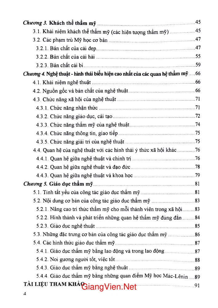 Trang 2 - Ảnh minh họa nội dung sách Giáo trình Mỹ học